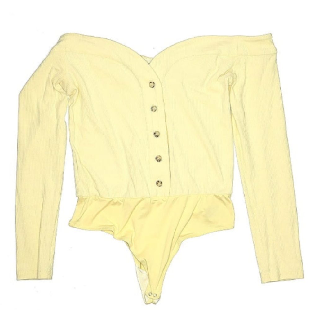 MAJORELLE Yellow Bodysuit with Long Sleeves and Crew Neckline